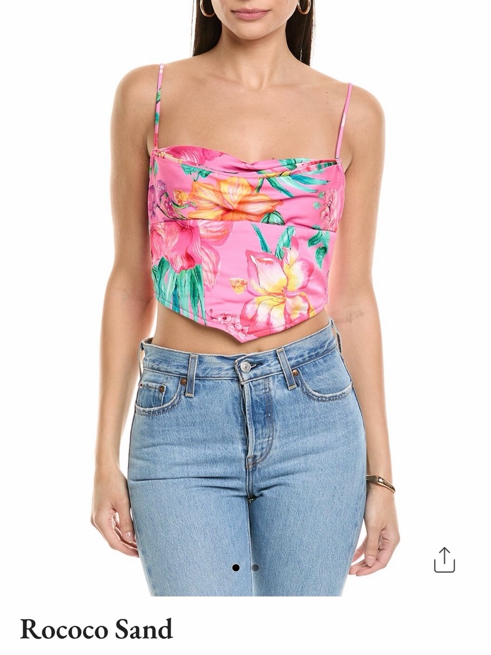 Rococo Sand Pink Floral Satin Cowl Crop Camisole